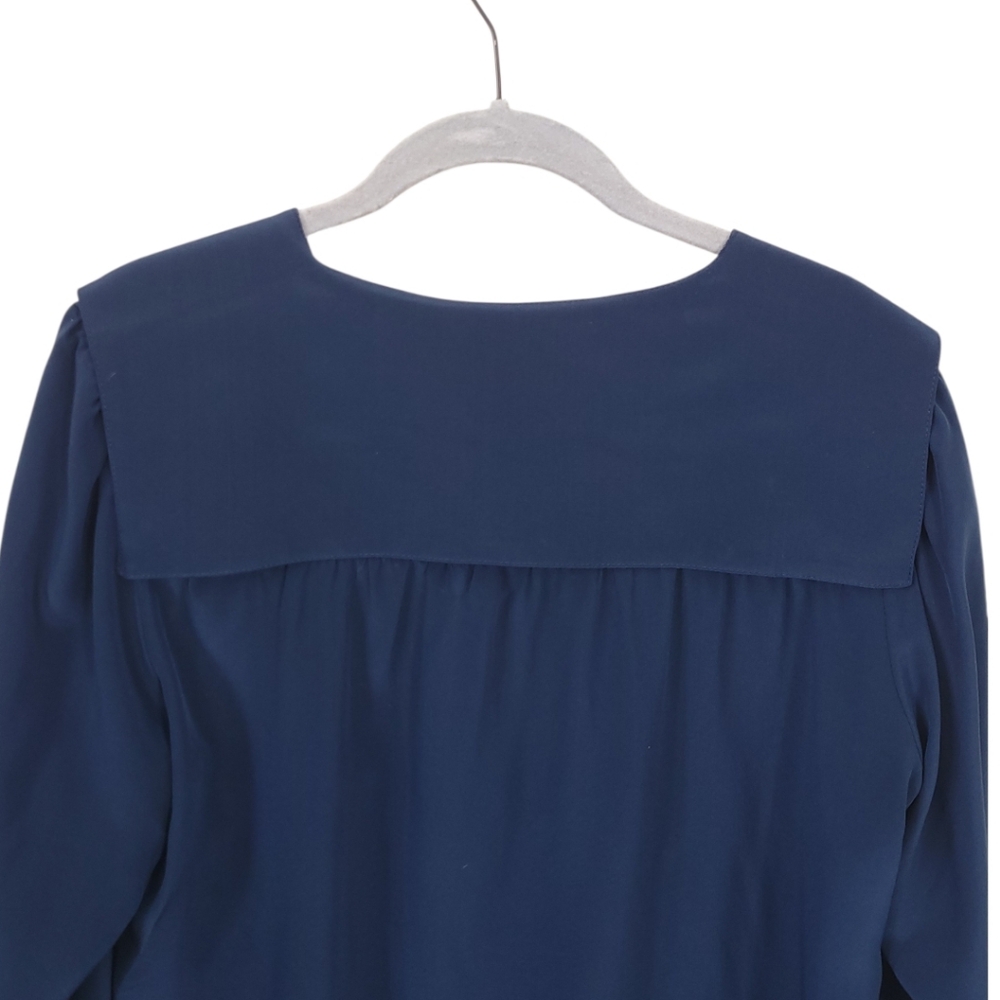 Hunter Dixon Navy Silky Blouse Gold Buttons Utility Pocket Top Size L Office‎ - Picture 8 of 11